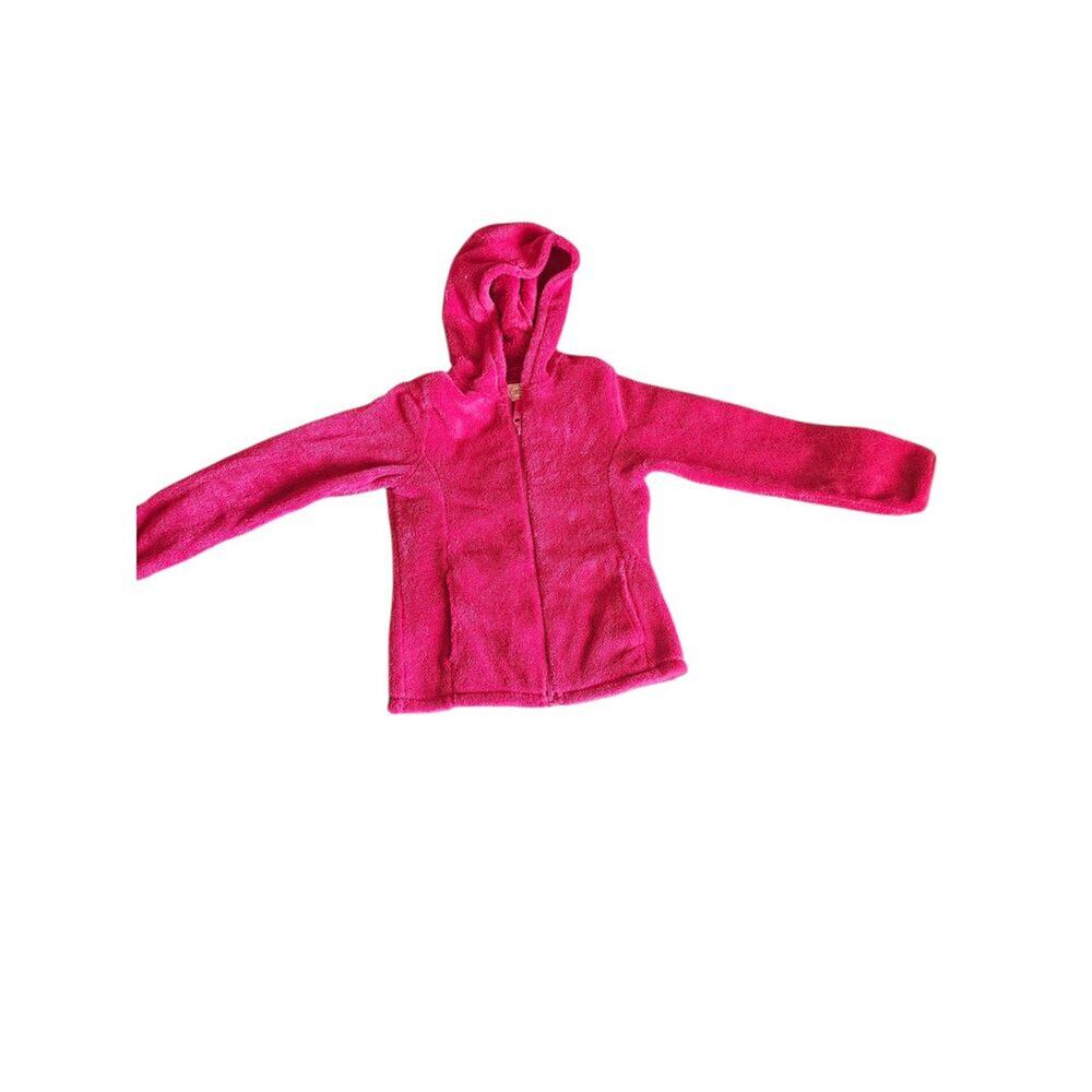 Hot Pink Plush Zip-Up Hoodie Girls Medium 7/8 – Ultra Soft Fleece Cozy Sweater
